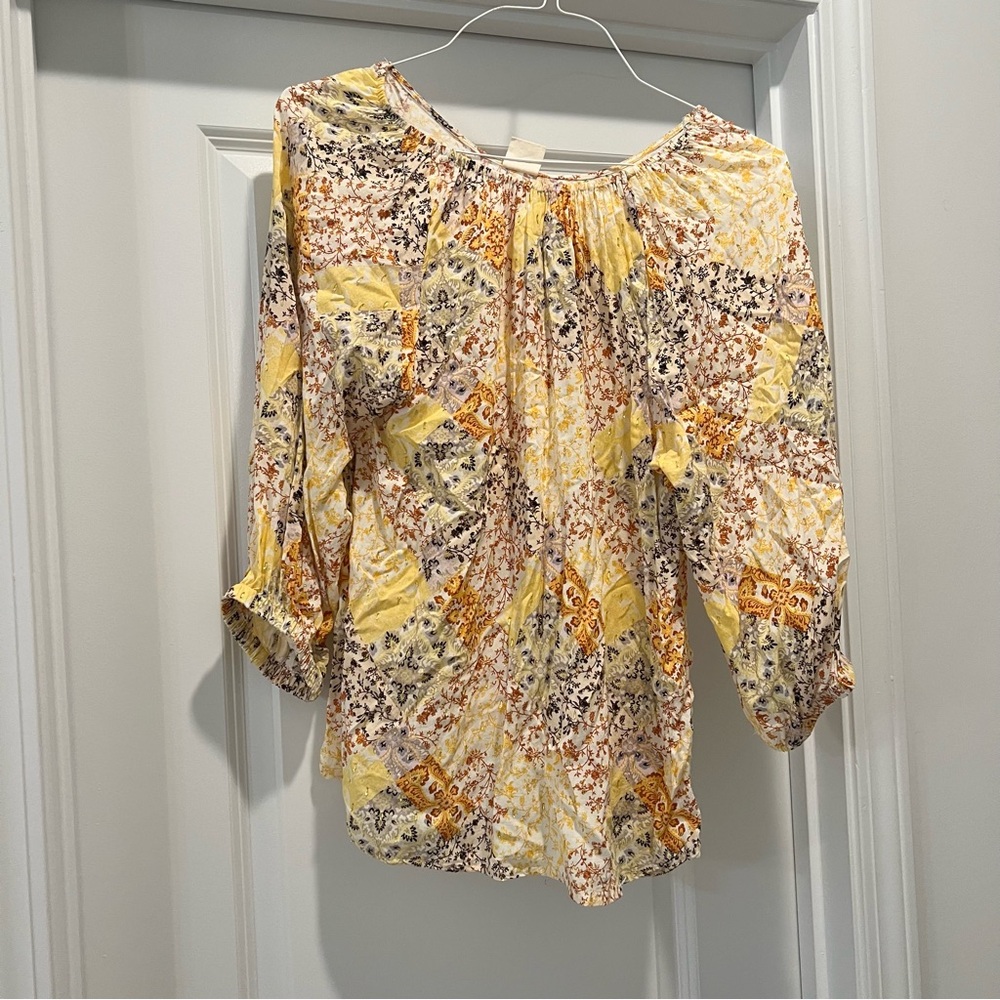 Good Hart by Matilda Jane Yellow Floral Blouse Metallic Thread